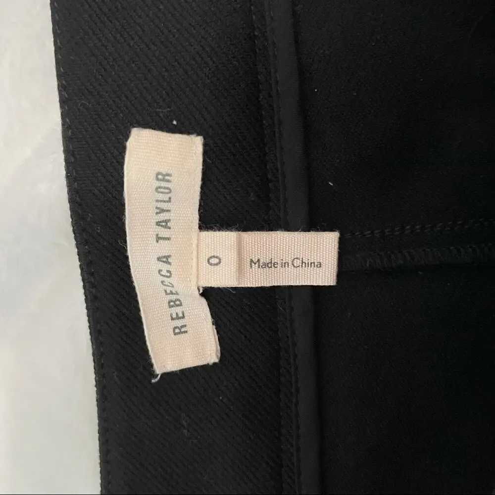 Rebecca Taylor black twill pants skinny zipper waist band size 0